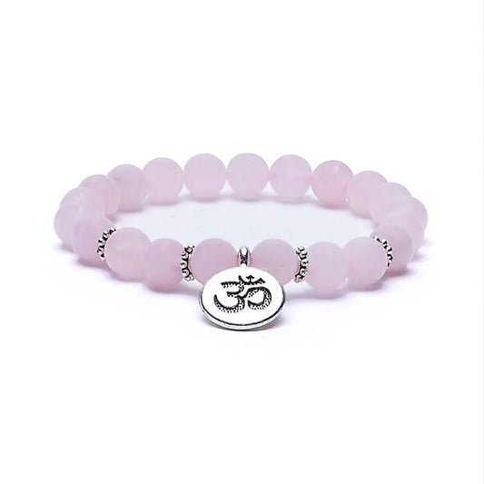 Bracelet en quartz rose 21 perles | charm Om