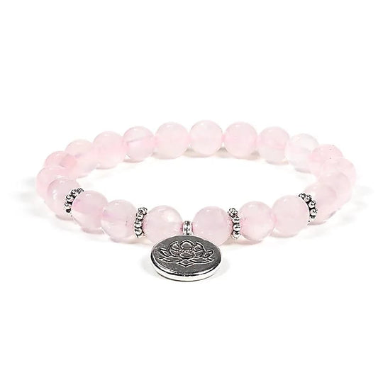 Bracelet Quartz Rose 21 perles | charm Lotus