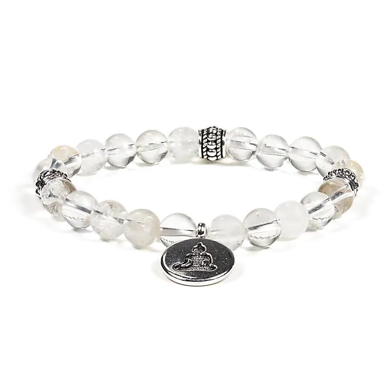 Bracelet Bouddha Cristal de Roche 21 perles | charm Bouddha