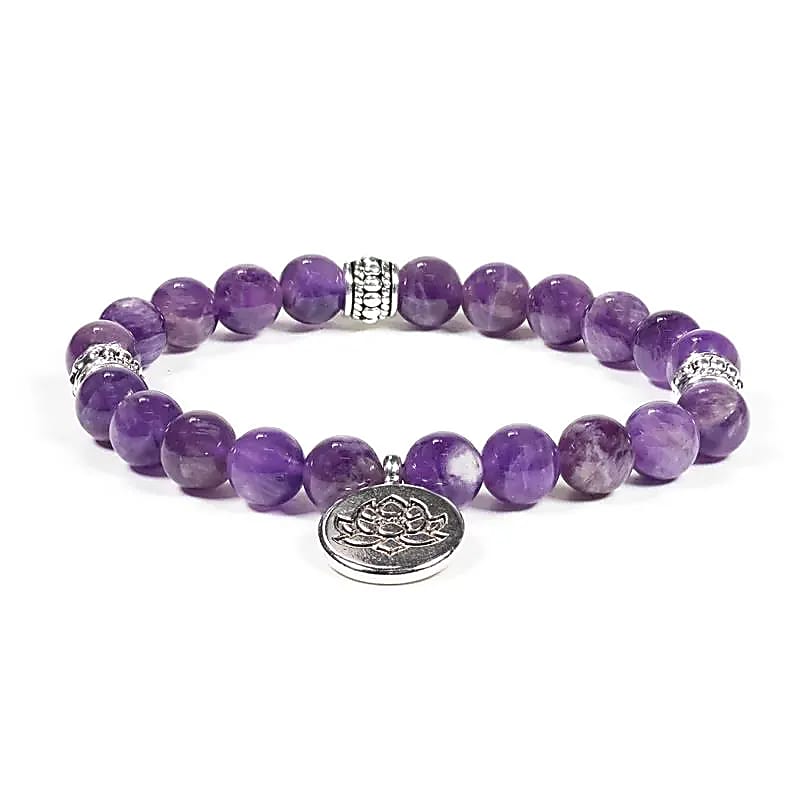 Bracelet Améthyste 21 perles | charm Lotus