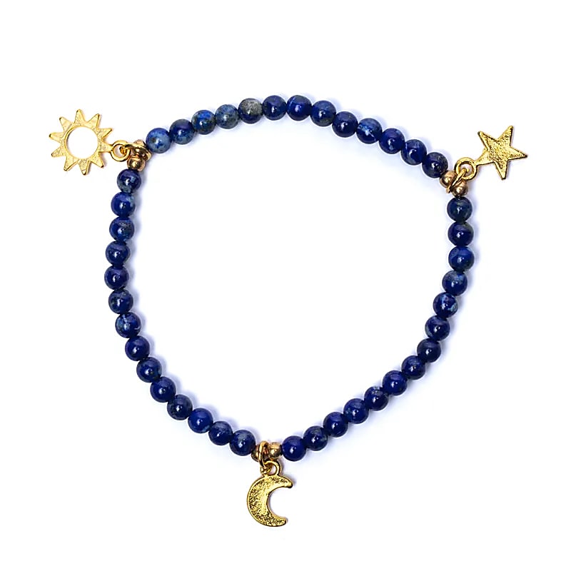 Bracelet Lapis Lazuli avec charms : soleil, étoile et lune