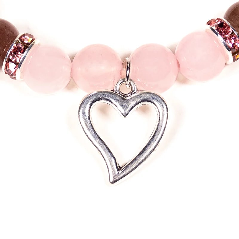 Détail du charm cœur -   Bracelet Quartz Rose et Quartz Fraise 