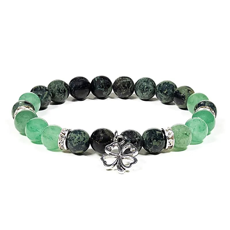 Bracelet Jaspe Kambada et Aventurine verte avec charm trèfle