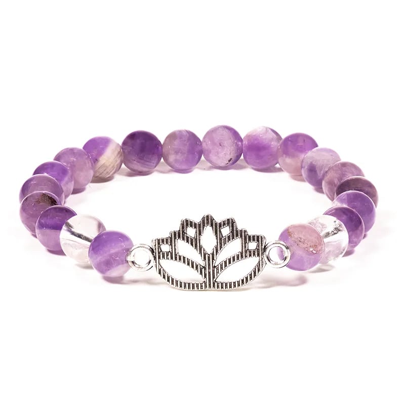 Verso du Charm Lotus du Bracelet Amethyste Chevron et Cristal de roche