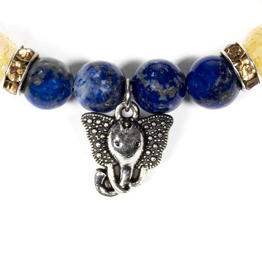 Détail du charm Ganesh du Bracelet Lapiz Lazuli et Quartz Rutile