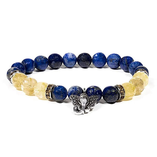 Bracelet Lapiz Lazuli et Quartz Rutile  avec charm Ganesh