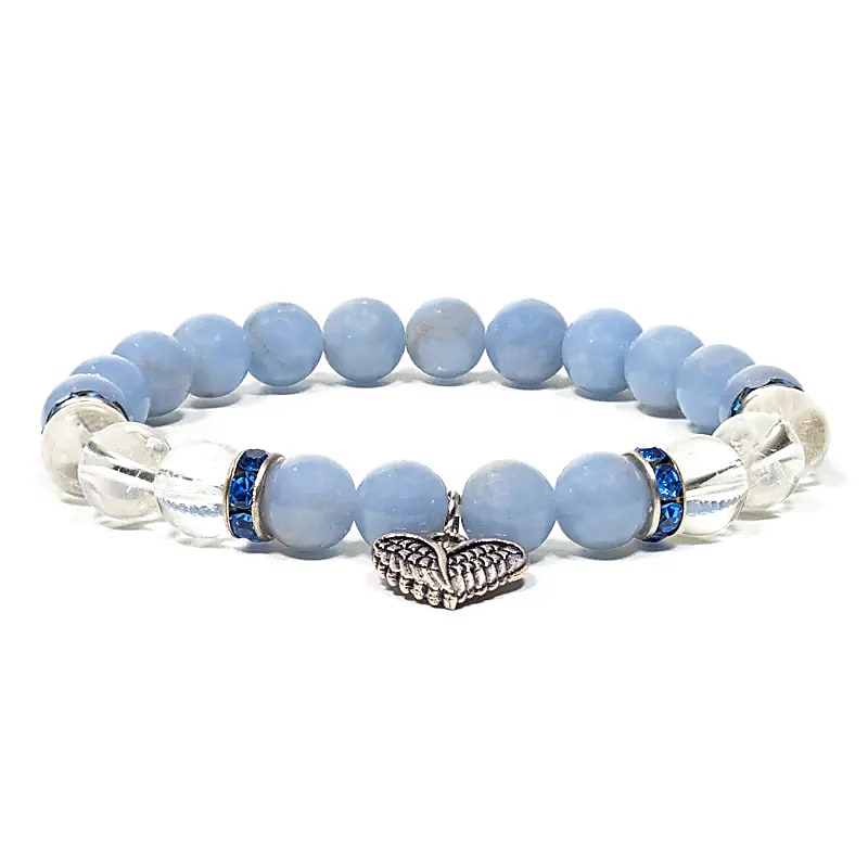 Bracelet Angélite et Cristal de roche avec charm cœur