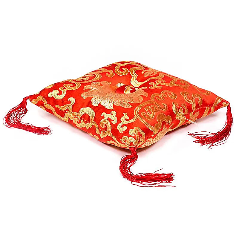 Coussin rouge fleuri pour Bol Tibétain - Diam 12 à 24 cm - 12x4 cm - Astroia