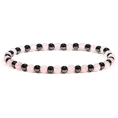 Bracelet Hématite / Quartz rose - 4 mm