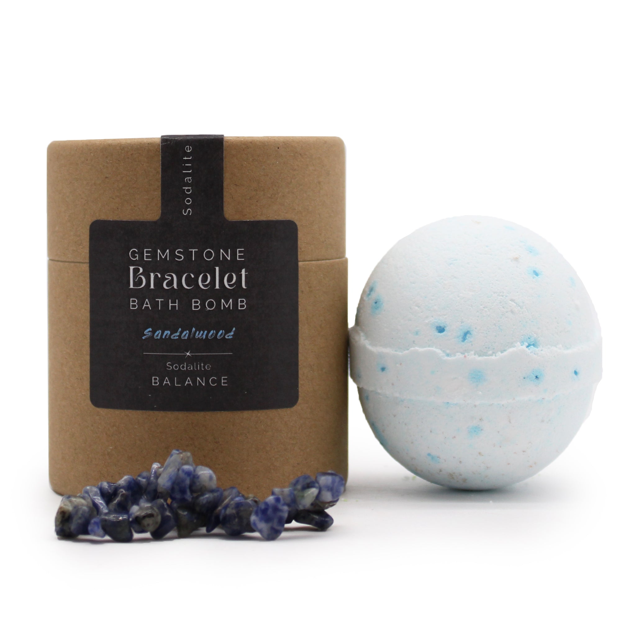 Bombe de bain et barcelet en sodalite : vue du coffret