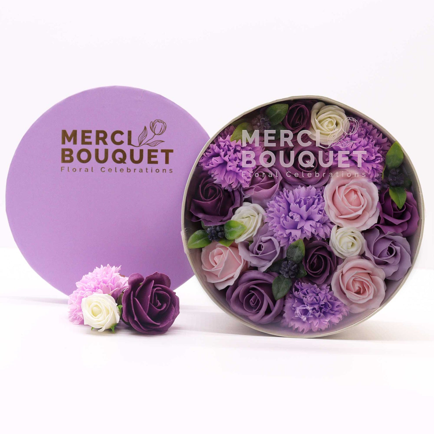 Photo globale coffret cadeau rond couleur lavande d&