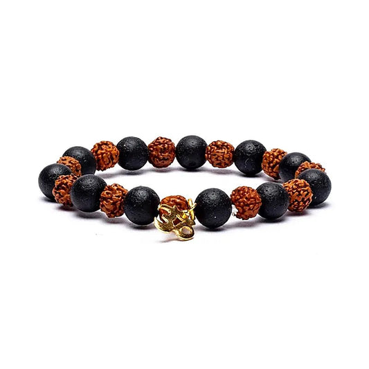 Bracelet Rudraksha - Pierre de lave | charm Om