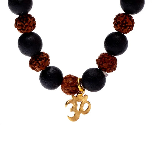 Bracelet Rudraksha - Pierre de lave | charm Om