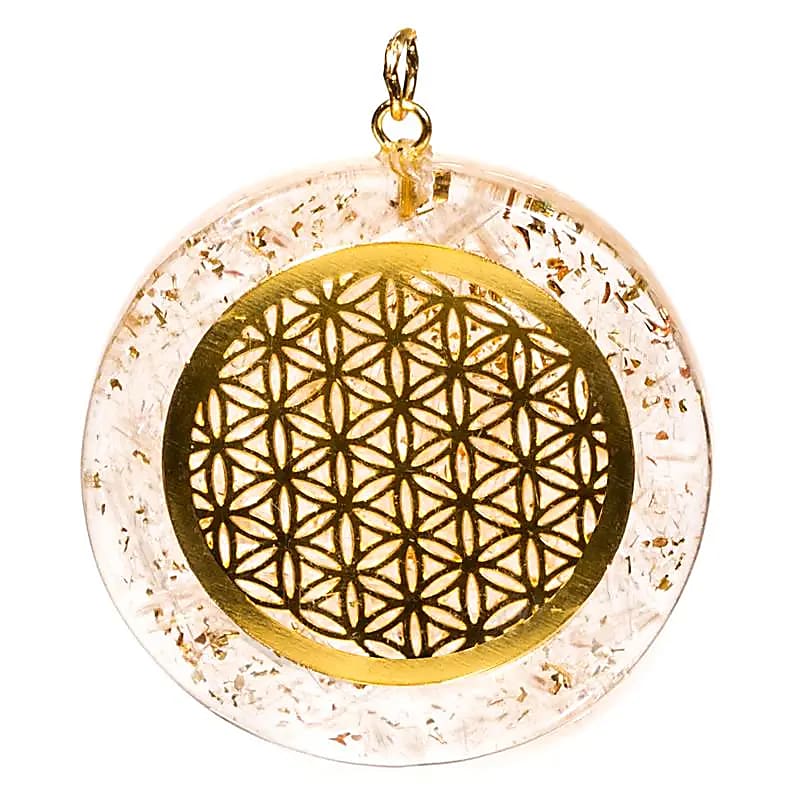 Pendentif Orgonite et Sélénite - Fleur de vie - Cordon inclus