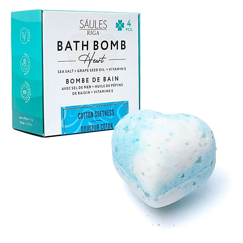 Bombe de bain cœur - parfum Douceur coton - sels de mer et pépin de raisin