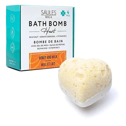 Bombe de bain cœur - parfum Miel et lait - sels de mer et pépin de raisin