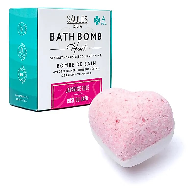 Bombe de bain cœur - parfum Rose du Japon - sels de mer et pépin de raisin