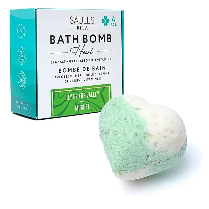 Bombe de bain cœur - parfum Muguet - sels de mer et pépin de raisin