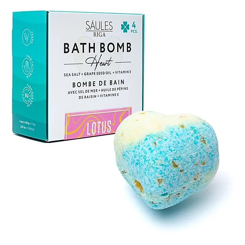 Bombe de bain cœur - parfum Lotus- sels de mer et pépin de raisin