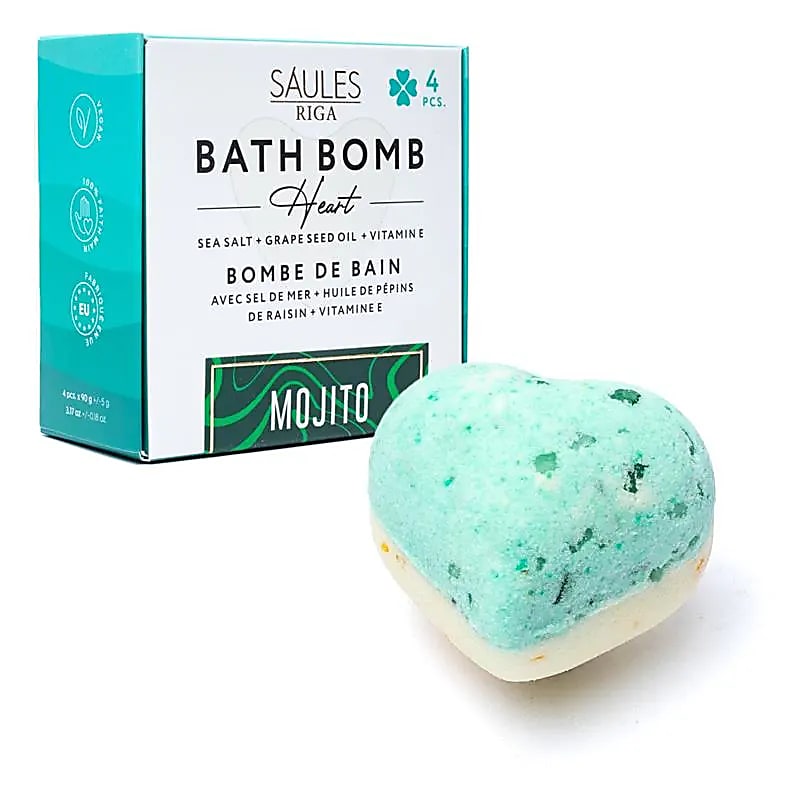 Bombe de bain cœur - parfum Mojito- sels de mer et pépin de raisin