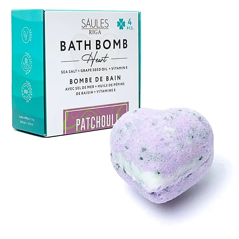 Bombe de bain cœur - parfum Patchouli - sels de mer et pépin de raisin