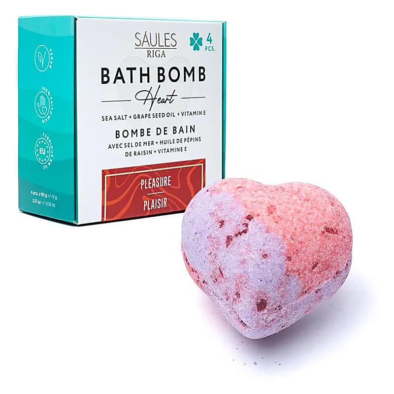 Bombe de bain cœur - parfum Plaisir- sels de mer et pépin de raisin