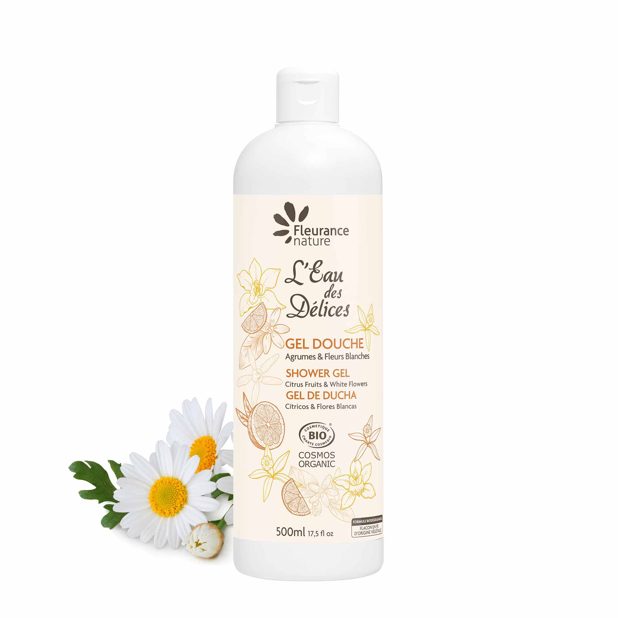 Gel Douche 500ml Agrumes et Fleurs Blanches – Format Familial Bio