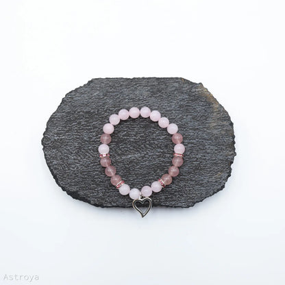 Bracelet Quartz Rose - Quartz Fraise | charm Cœur