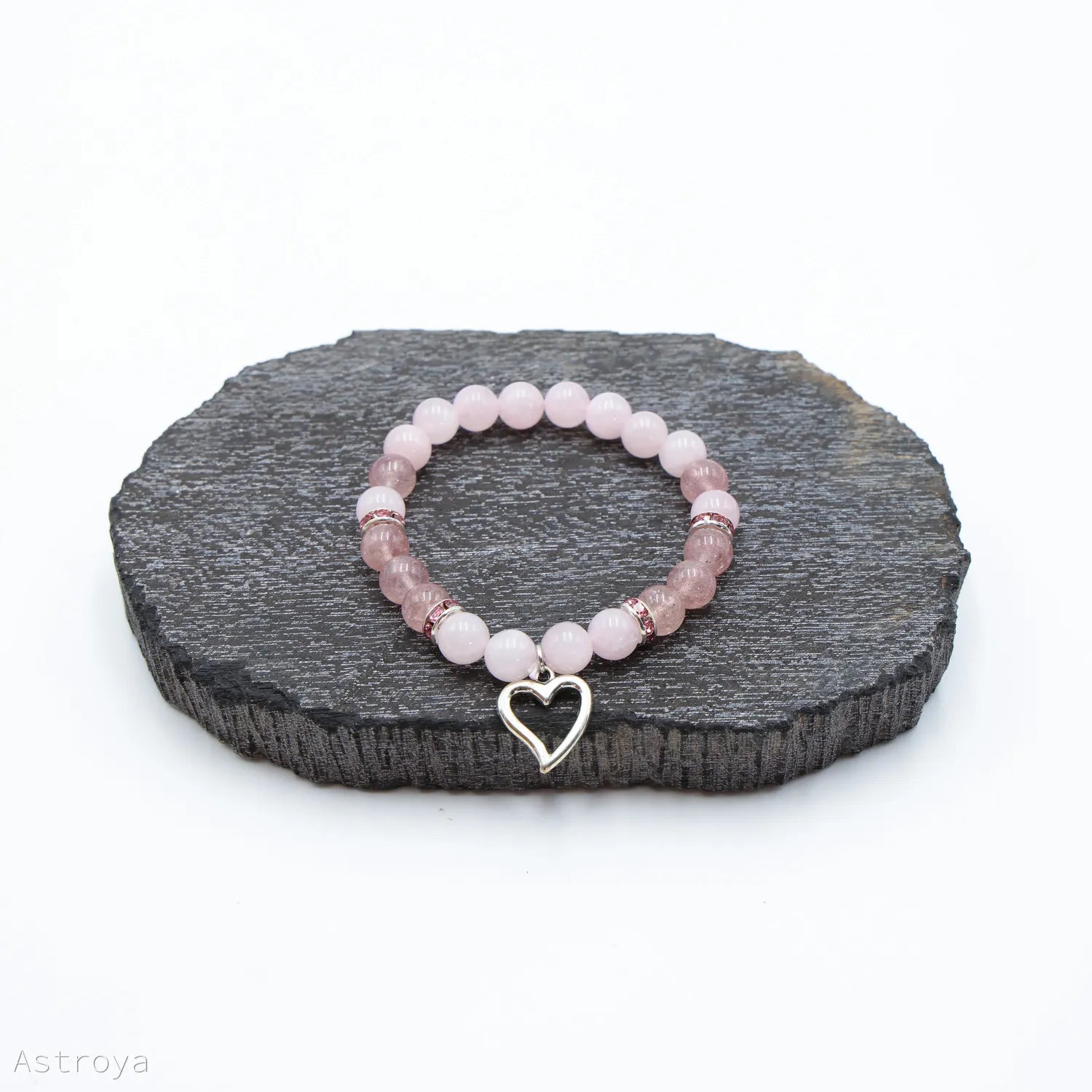 Bracelet Quartz Rose - Quartz Fraise | charm Cœur