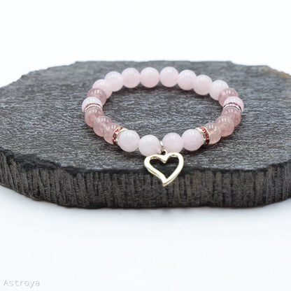 Bracelet Quartz Rose - Quartz Fraise | charm Cœur