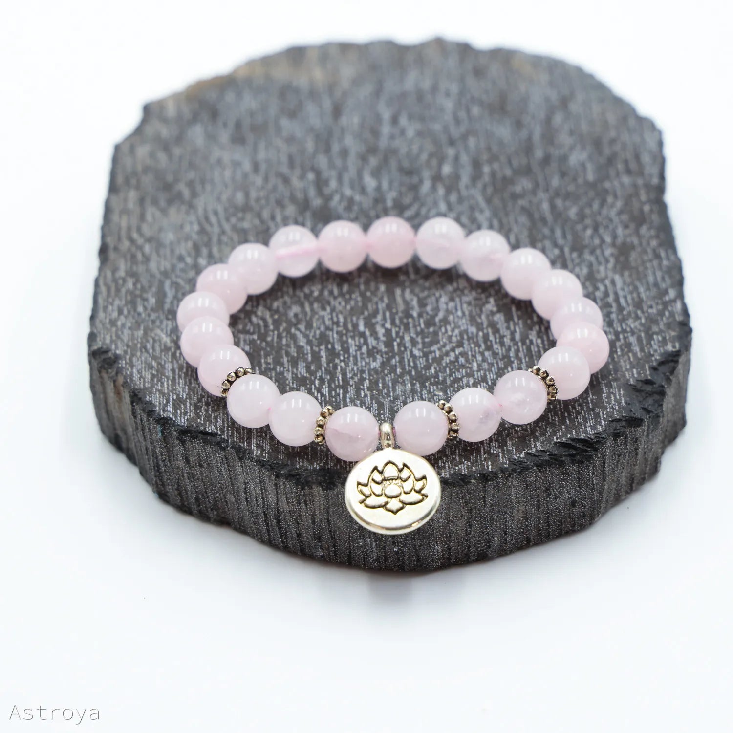 Bracelet Quartz Rose 21 perles | charm Lotus : raffinement et élégance