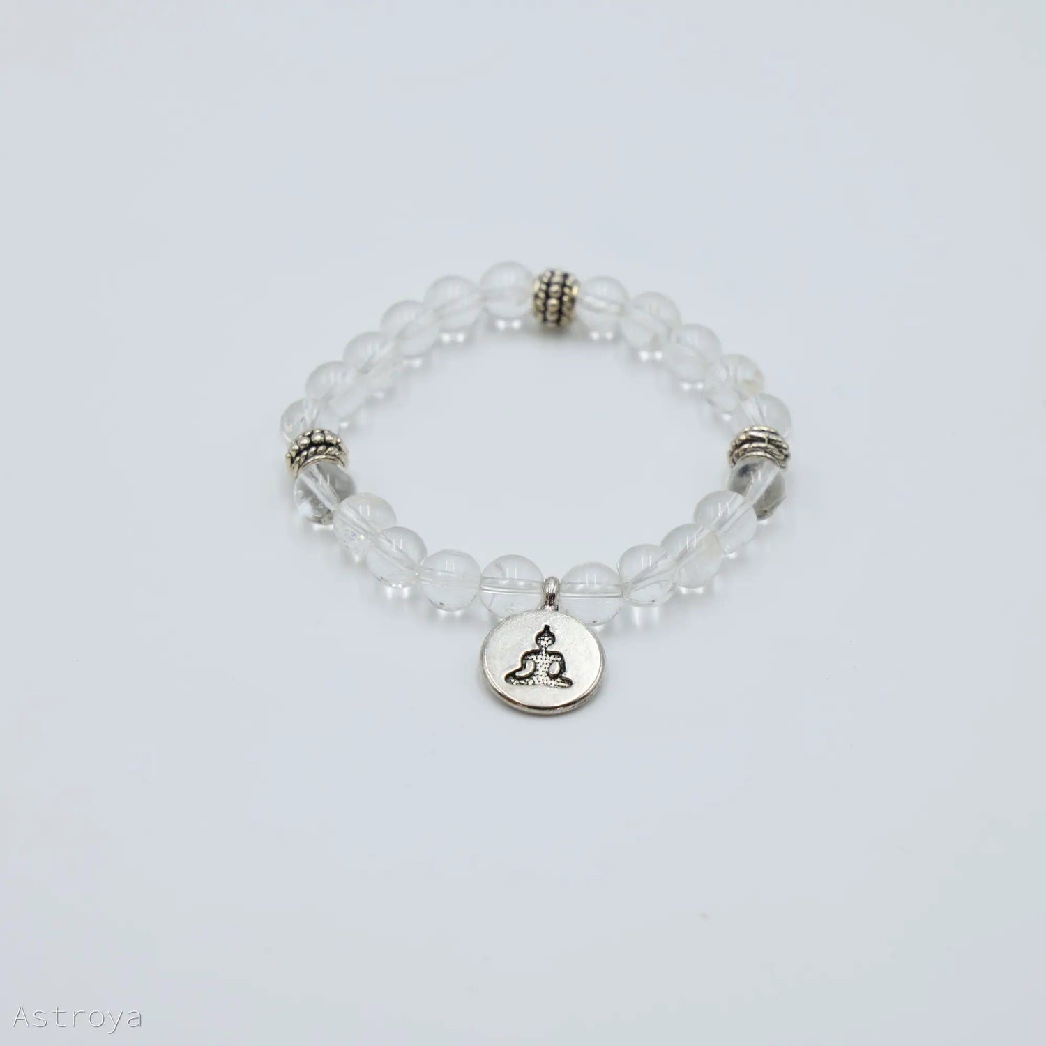 Bracelet Bouddha Cristal de Roche 21 perles | charm Bouddha