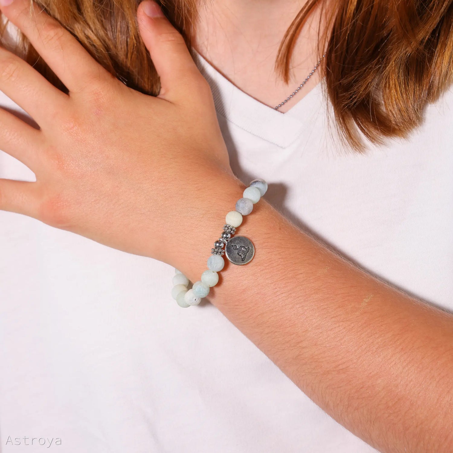 Bracelet en Amazonite 21 perles | charm Bouddha